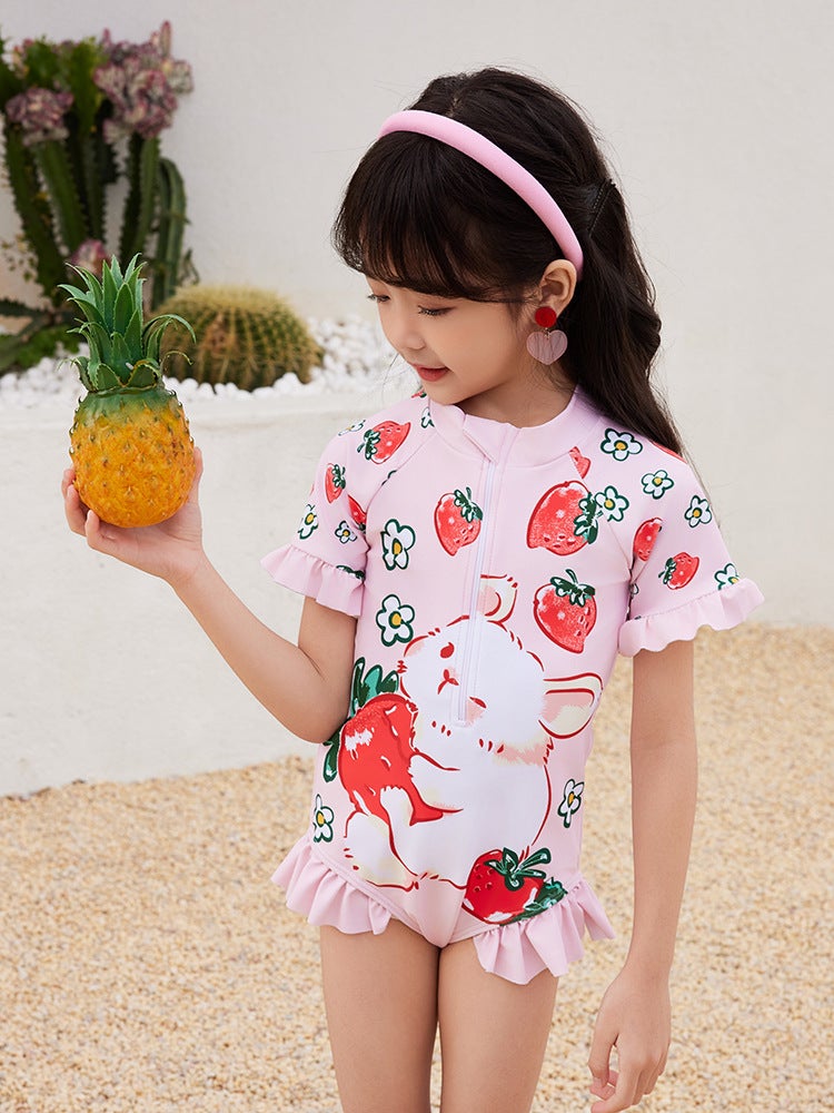 Children'S Swimsuit Girl Cute Cartoon Rabbit Ear Zipper Small And Medium-Sized Girl Baby One-Piece Children'S Swimsuit - Image 2
